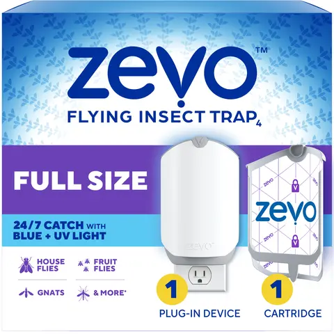 Zevo Flying Insect Traps & Cartridges - Plug In Fly Trap & Indoor Bug Catcher for Gnats, House & Fruit Flies - Mess-Free - Use in Any Room - Uses Blue & UV Light