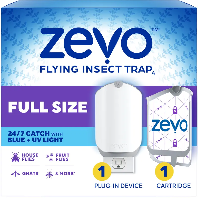 Zevo Flying Insect Traps & Cartridges - Plug In Fly Trap & Indoor Bug Catcher for Gnats, House & Fruit Flies - Mess-Free - Use in Any Room - Uses Blue & UV Light