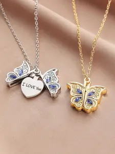 Butterfly Pendant Necklace, Heart Box Charm, Perfect Gift for Women Girls, Couple Gifts, Anniversary Presents, Romantic Jewelry, Necklace for Daughter