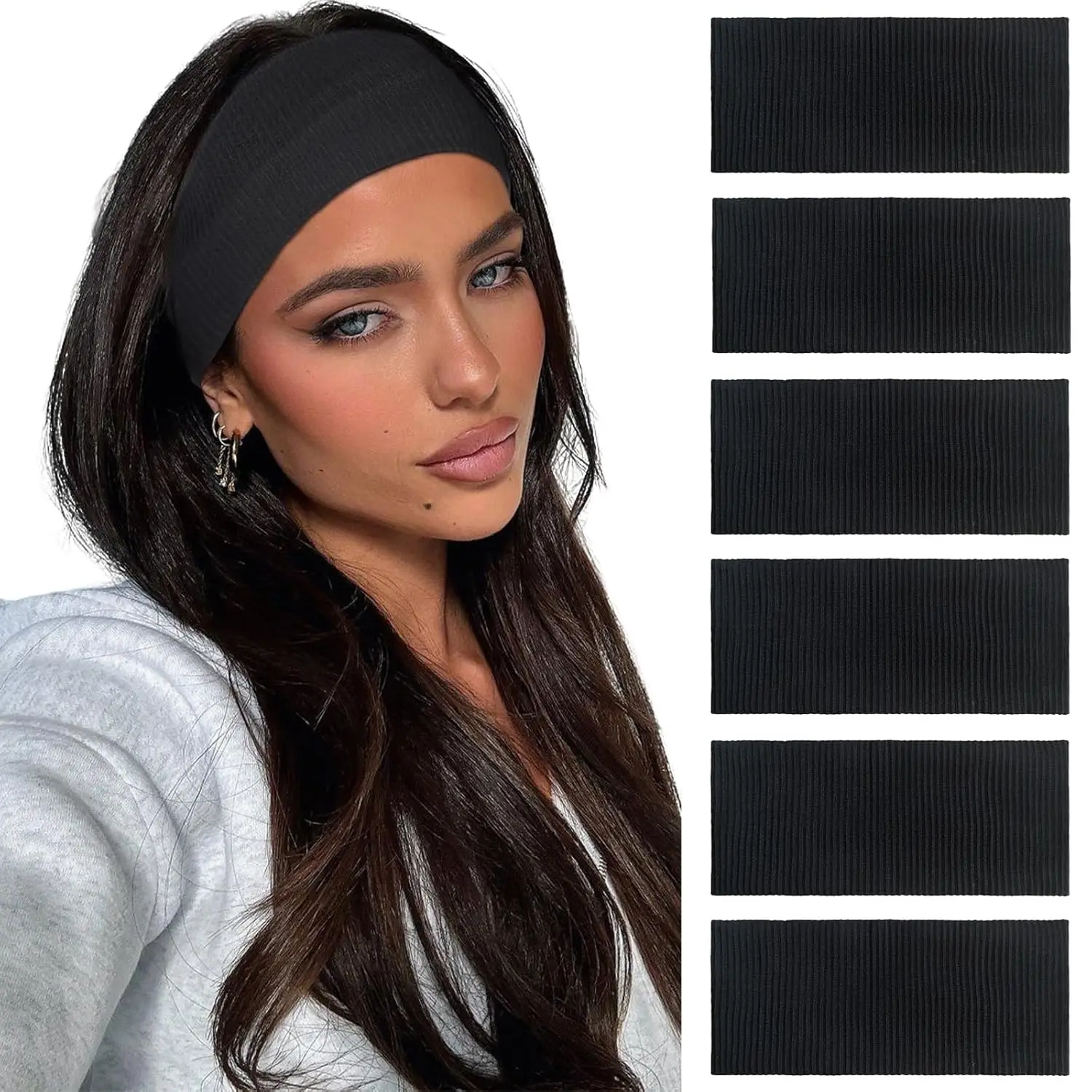 6 Packs Knitted Ribbed Headbands for Women Non Slip Boho  Bands Fashion Headband Thick Hairbands Workout Outdoor Yoga  Hair Accessories (Black)