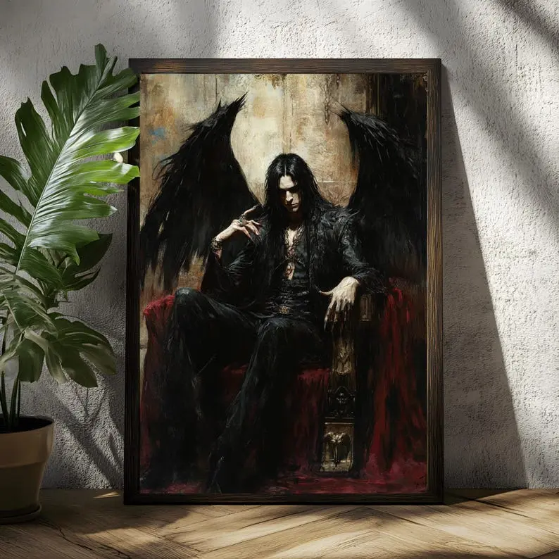 Lucifer Enthroned Art Print Poster Unframed, Satan Demon Poster, Fallen Angel Wall Decor, Gothic Biblical Pagan Art, Witchcraft Dark Fantasy Gift