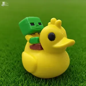 3D printed green square-shaped character riding a yellow cute duck shape decoration, detail design fun interaction, small decorations, home decoration, home style lovers animal toy mini fidget animal great gift desk shelf italian brainrot