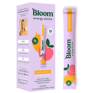 Bloom Nutrition Energy Drink Powder Packets, Sugar Free Energy Drink Mix with L-Theanine, B Vitamins & Natural Caffeine, On the Go Powder Sticks for Natural Energy, 10 Calories (10 Pouches (Pack of 1), Peach Mango)