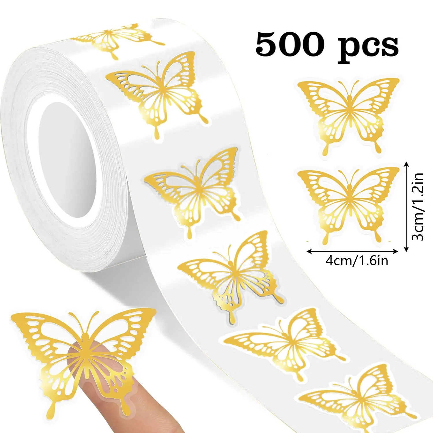 500pcs Butterfly Vinyl Stickers, Self Adhesive Stickers, Vinyl Sticker Packs, Decorative Stickers, 4cm Round Labels for Wedding, Party, Birthday Gifts, Graduation Decorations, Bridesmaid Gifts, Decal Sticker, Adhesive Decals, Sticky Labels