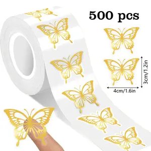500pcs Butterfly Vinyl Stickers, Self Adhesive Stickers, 4cm Round Labels for Wedding, Party, Birthday Gifts, Graduation Decorations, Bridesmaid Gifts