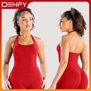 DENFY Impact Halter Top Fitness Gymwear Women's Tank Tops Workout Sports Vest Seamless Yoga Backless Tanks Gym Sportswear Activewear Athletic Athletic Training Apparel