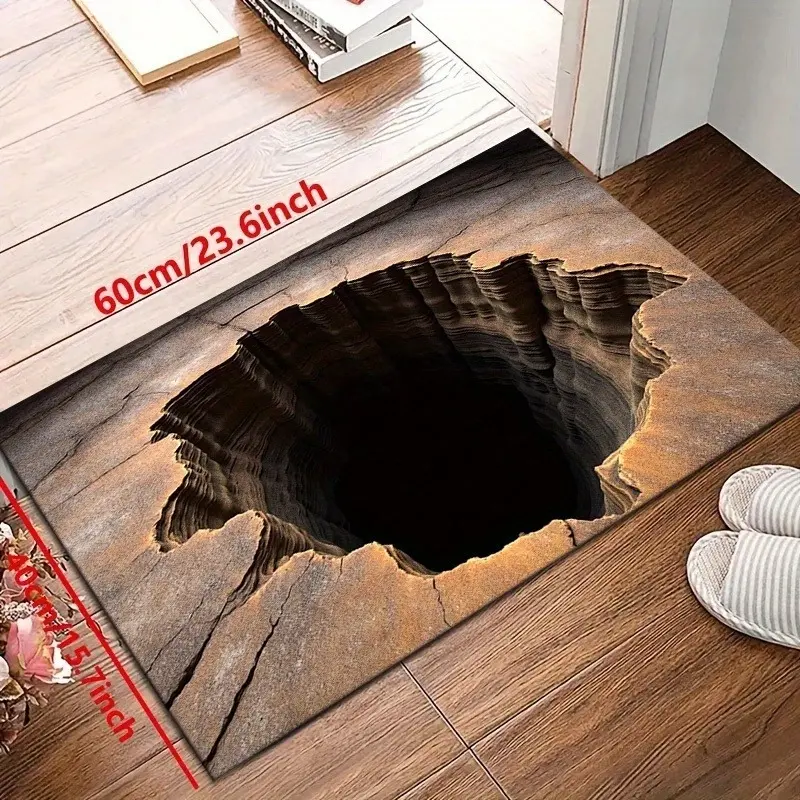 1pc of Realistic 2D Optical Illusion Black Hole Crack Mat, Comfortable and Soft - Durable and Easy To Clean, Featuring A 3D Cave Effect, Suitable for Indoor and Outdoor Entrances, Living Rooms, Balconies, Kitchens, Bedrooms
