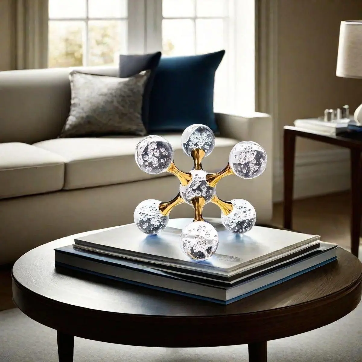 Luxury Crystal Decorative Ornament, Modern Geometric Molecular Ball, Living Room Desk Decoration, Home Office Counter Accessory, Enhances Aesthetic Appeal, Crystal Design