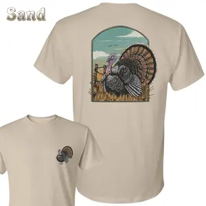 Turkey Hunting T-Shirt - Wild Turkey Field Scene  Design , Small Turkey Chest Print , Outdoor Hunting Lifestyle , Spring Gobbler Season Wear , Gift For Turkey Hunters And Country Men