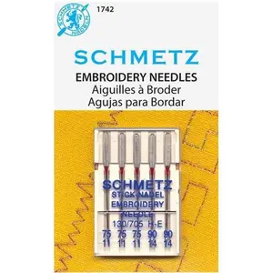 Schmetz 5pk Assorted Embroidery Sewing Machine Needles 1742 130/705H-E 15x1