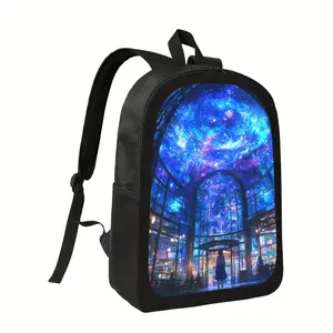 Star School Backpack - Lightweight Large Capacity Adjustable Shoulder Strap, Blue Purple Outer Solar System Printed Zipper Closed Compartmentary - Durable Daily Backpack, Suitable for Teens, College Students, Travel - Neutral Trend Design, Reinforced