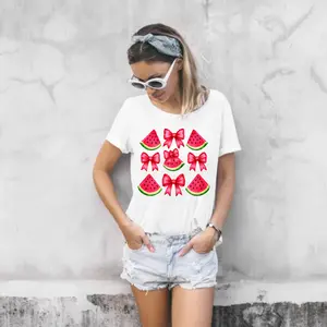 Durable Customizable Watermelon & Bow Graphic Direct-To-Film (DTF) Print - Ready-to-Press DIY Products for T-Shirts, Watermelon Graphic DIY Decorations, Embossing Supplies