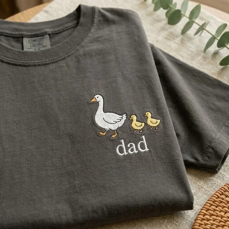 Embroidered Custom Dad Goose Shirt, Cute Dad Duck Crewneck, Personalized Dad Est 2026 Tee, New Dad Shirt, Fathers Day Gift