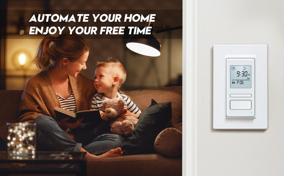 Ortis 7-Day Programmable in-Wall Timer Switch, Blue Backlight, Auto On/Off at Sunrise/Sunset, 3 Operating Modes and 7 Custom Schedules, Compatible with Fans and Motors, Neutral Wire Required