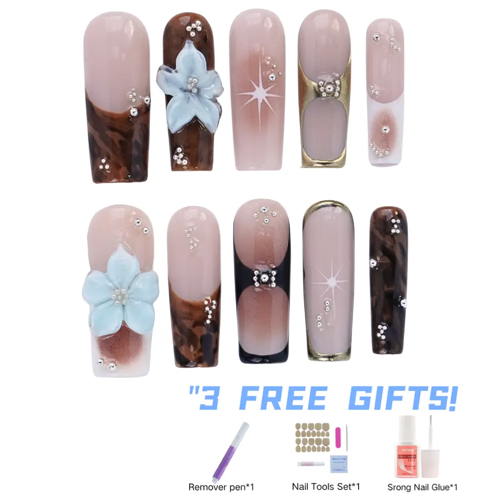 3D Acrylic Square nails Shape Reusable Handmade Press-On Nails-, Natural Finish, Durable & Elegant Design (2025 Edition), Ideal for Eve Handmade Coffin Almond Nail Art Kit nail adhesive sticker cherry decor
