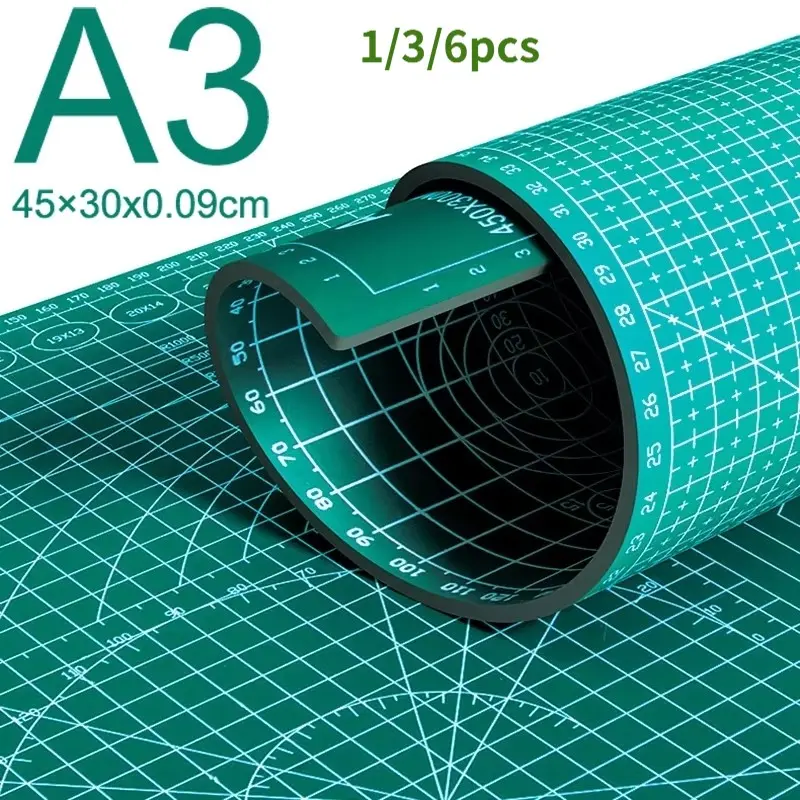 A3 Self-Healing Cutting Mat, PVC Desk Mat, Double-Sided Gridded Cutting Board, Non-Scratch Desktop Protector, for Student DIY Crafts