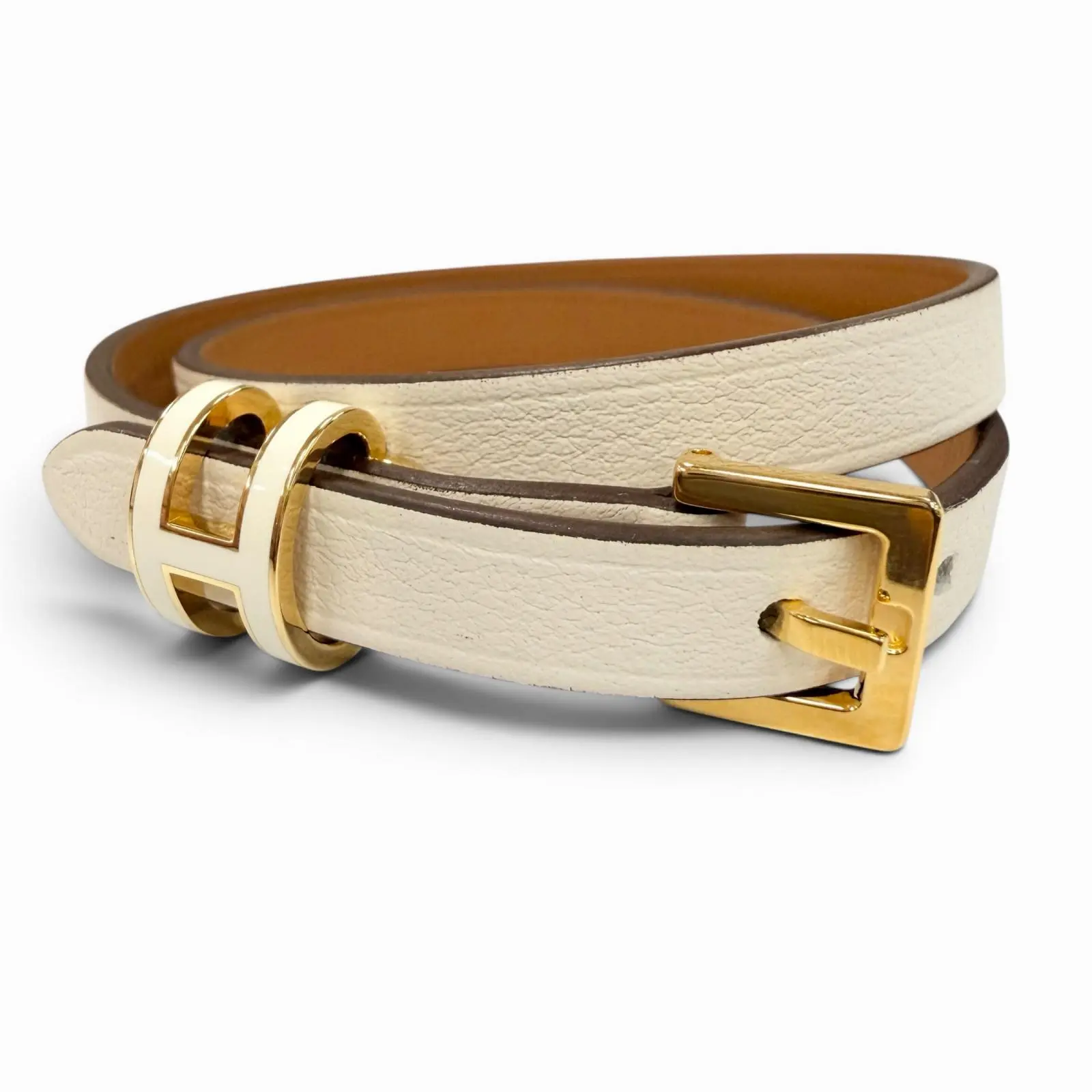 Pre-owned HERMÈS Calfskin Small Leather Goods Hermes Pop H Double Tour Swift Bracelet Size 17