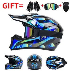DOT Motorcycle Helmet Off-Road Helmet Mountain Bike Full-Face Helmet Go-Kart Downhill Bicycle Safety Helmet Youth/Adult Off Road Helmet TK Model with Goggles Gloves Set ATV BMX MX Motocross Racing Safety Helmet