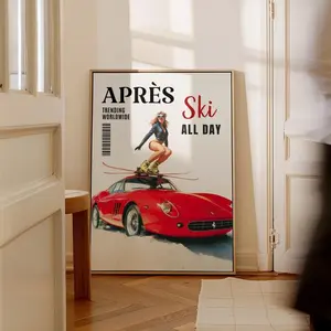 Retro Après Ski Wall Art, Magazine Cover Retro Car Print, Trendy Poster, Girl Room Decor Vintage Ski Girl Winter Wall Art