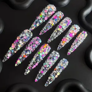 100% Handmade Acrylic Nails - 10 Pcs with Adhesive Tabs & Tool Kit, Waterproof, Eco-Friendly & Reusable