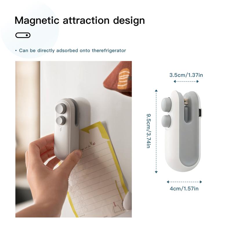 Mini Bag Sealer with Cutter – 2-in-1 Heat Seal & Resealer Machine, USB Rechargeable, Magnetic, Portable Food Sealer for Snack, Chip & Plastic Bags – Keep Food Fresh Multifunction