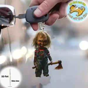 2D Chucky Doll Keychain Halloween Themed Pendant Acrylic Ornament Charm,Hanging Decoration for Car,Bags,Festive,Party,Gift