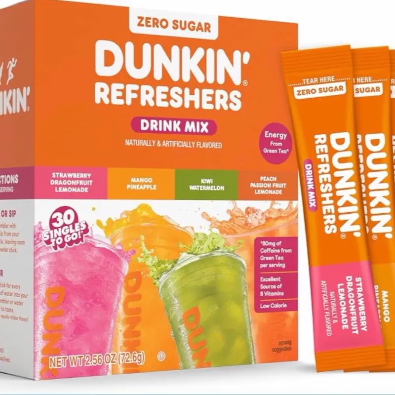 Dunkin’ Refreshers Singles To Go! Powdered drink mix packets, 30 Ct Variety Pack, 30