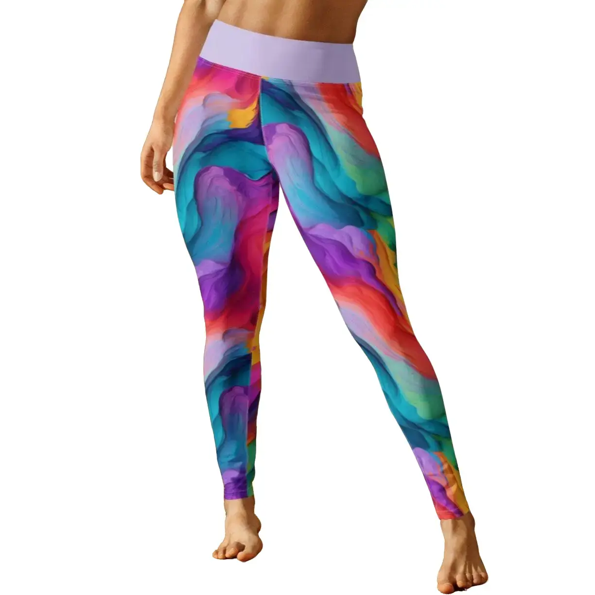 Painted Rainbow Leggings Colorful Paint Texture Swirls Artistic Waves Psychedelic Athleisure Women Gym Workout Cute Beautiful Yoga Pants