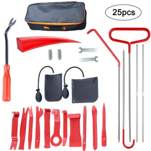 25pcs portable car door and tire repair tool set, emergency car fastener remover air wedge with storage bag, car and truck tire repair tools (red)