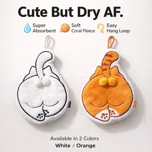 Cute Cat Butt Hand Towel Super Absorbent Coral Fleece Hanging Towel for Kitchen & Bathroom, Soft Quick Dry Decorative Washcloth