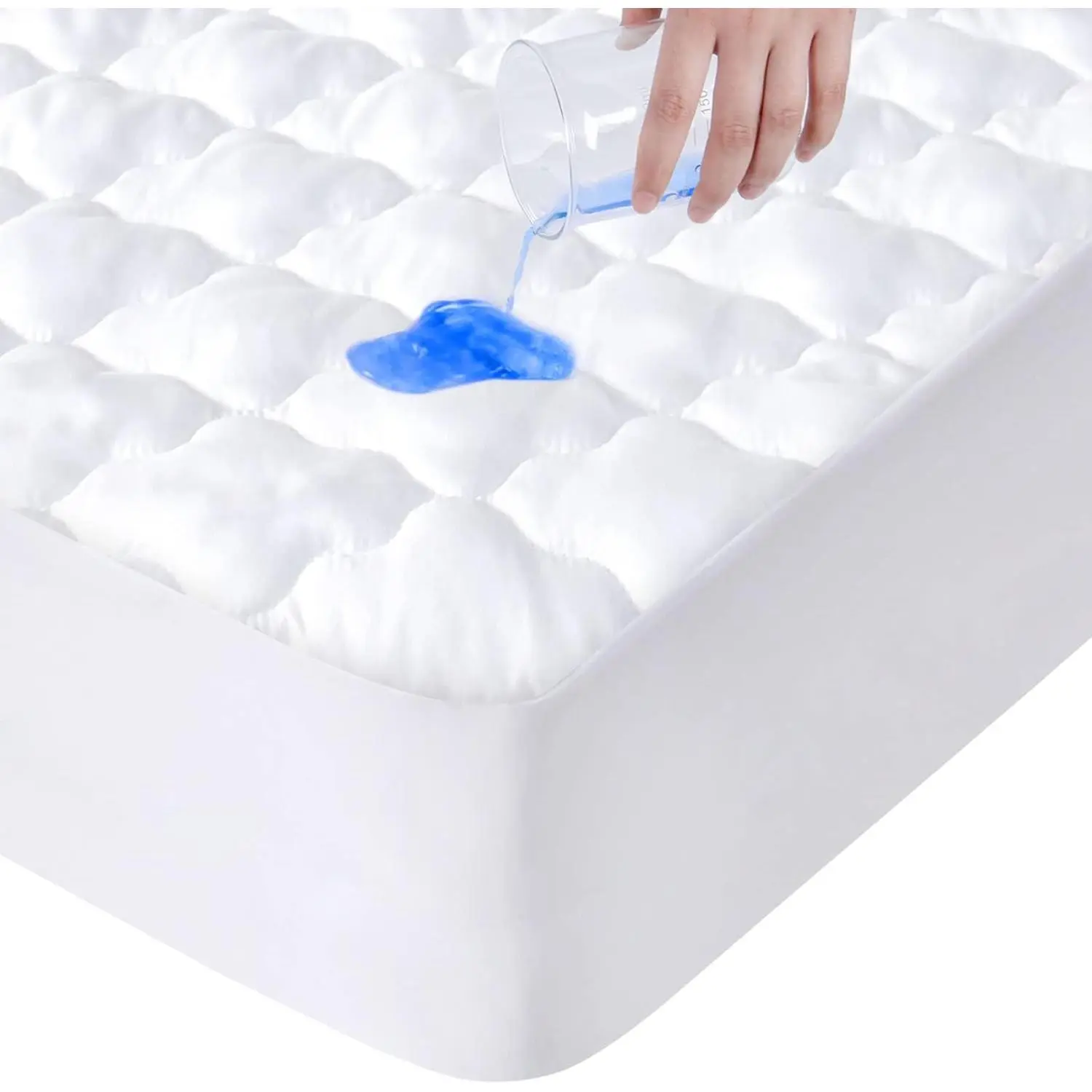 Full Size Waterproof Quilted Mattress Protector Pad - Breathable, Cooling Fitted Cover with Deep Pockets Up to 14" for Double Bed (White)