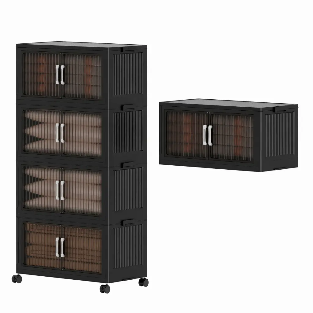 Wheeled Collapsible Plastic Storage Containers with Lids, Large Stackable Drawer Organizer Bins, Foldable Storage Boxes for Bedroom, Kitchen and Household Organization