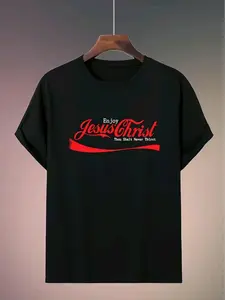 Clever Faith & Pop Culture Mashup Top - Enjoy Jesus' in Vintage Soda Script for a Thought-Conversation Street Stvle,Four-season casua short-sleeved T-shirt,sports T-shirt,sport and casual wear home and casual wear.