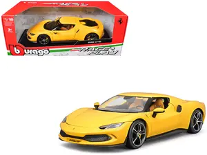 Ferrari 296 GTB Yellow "Race + Play" Series 1/18 Die Cast Model Car by Bburago