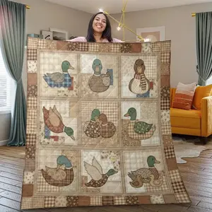 Mallard Duck Neutral Brown Plaid Quilt Blanket Ultra Soft Flannel Cozy Warm Bedroom Couch Sofa Home Decor Throw Decor Decorative Throw Perfect Birthday Gift Christmas Gift for Nature Lovers Adults Men Women Rustic Farmhouse Style