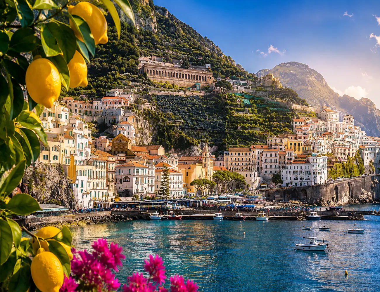 Amalfi Coast Italy Travel Poster Vintage Coastal Wall Art Lemon Mediterranean Landscape Canvas Print Amalfi Village Seaside Decor Italian Riviera Home Decor Living Room Bedroom Office Hotel Wall Decoration Gift for Travel Lovers Unframed