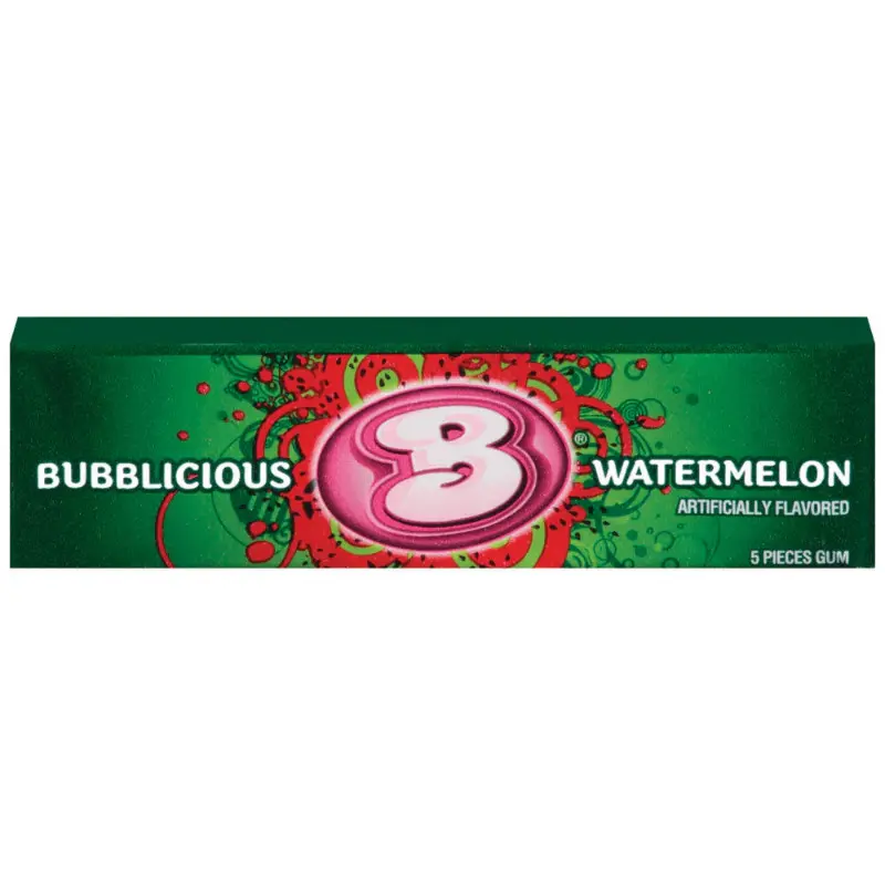 18x Bubblicious Watermelon Chewing Gum - Refreshing Watermelon Flavor Snack Candy 5ct