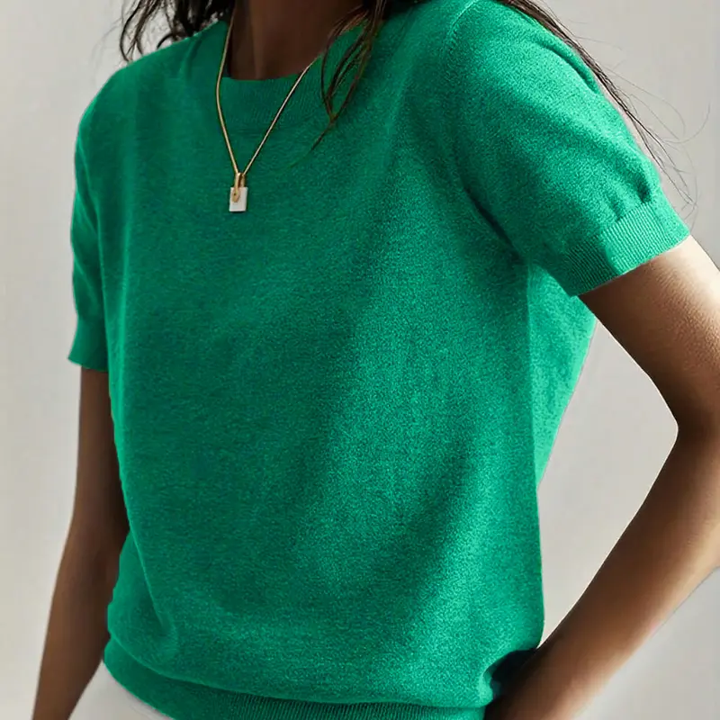 Women's Casual Basic Loose-Fitting Short Sleeve Sweater, Round Neck Knit Top, Crewneck Pullover Top for Spring & Fall, Solid Color Pullover, Knitwear, Knitting, Womenswear