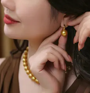 South sea Golden Pearl Earrings S925 Pure Silver Earrings Modern Style Fashionable Noble Simple and Atmospheric easy matching great for gift 9-10mm
