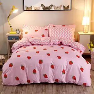 Duvet Cover Set Queen Size Strawberry Pink Reversible Luxury Soft Bedding Set with Zipper Closure and Corner Ties (1 Duvet Cover+2 Pillowcases) (Pink Strawberry, Queen(90X90) inch)-