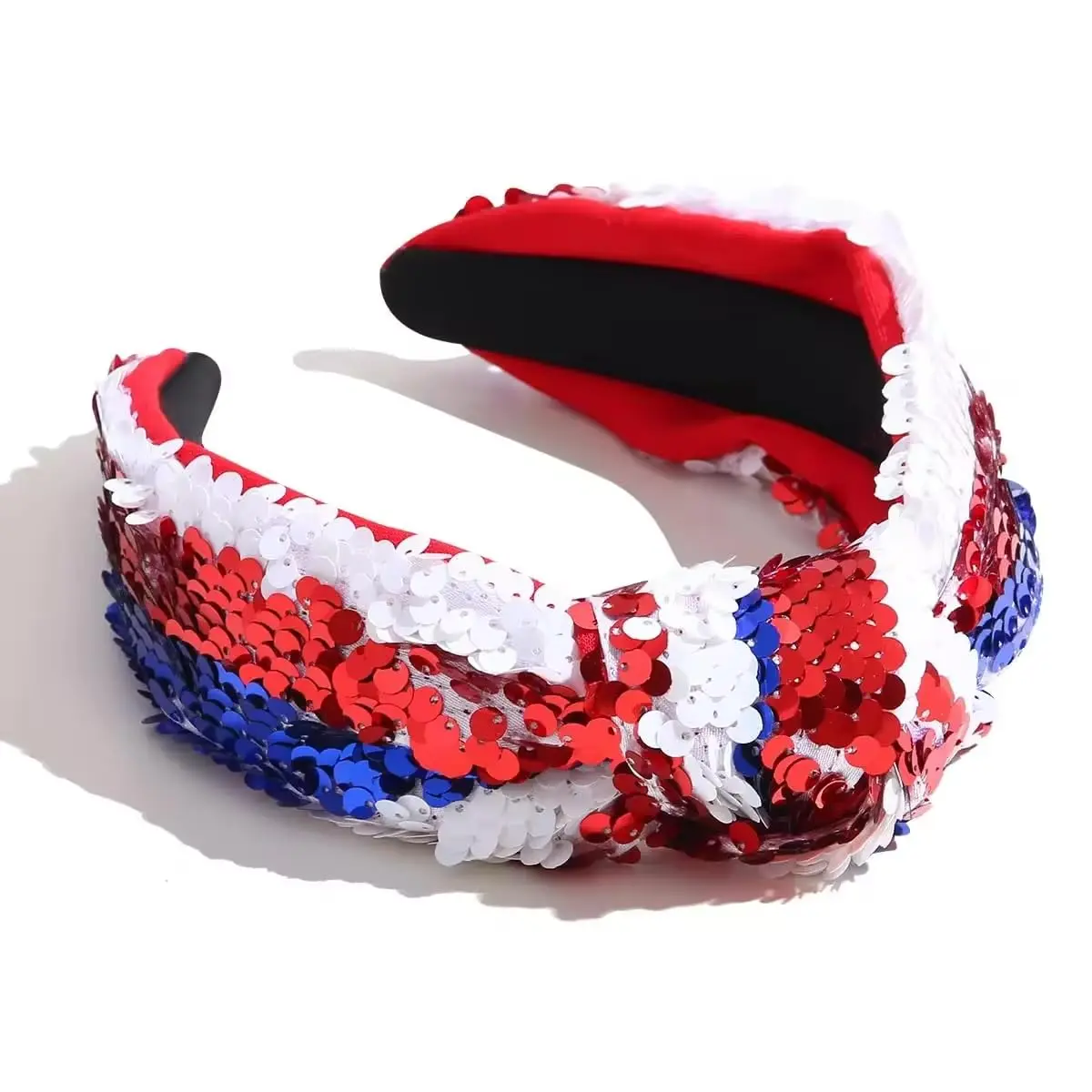 Patriotic Sequined Headband - Red White & Blue Adjustable Elastic Band Lightweight Comfortable Fit Festive Accessory for 4th of July Parties