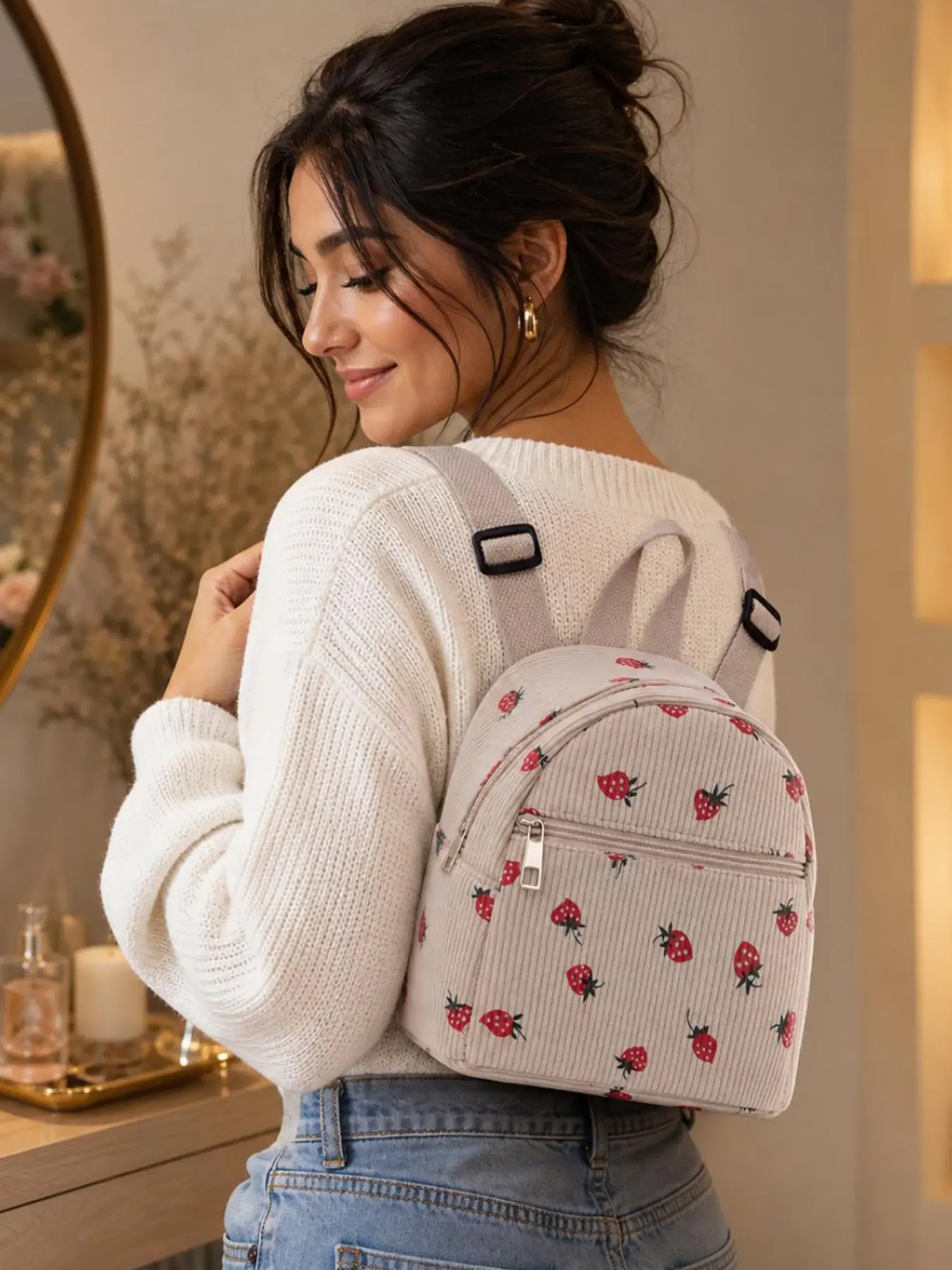 Corduroy Mini Backpack Purse, Lightweight Stylish Cute Small Bag for Women Girls, Adjustable Strap College School Bag Travel Daily Daypacks, Casual Printed Backpack, Casual Daypack Backpacks