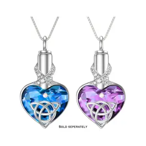 Blue Or Purple Heart Cremation Necklace with Pendant Knot, Urn Necklace, Memorial, Keepsake, Love, Ashes