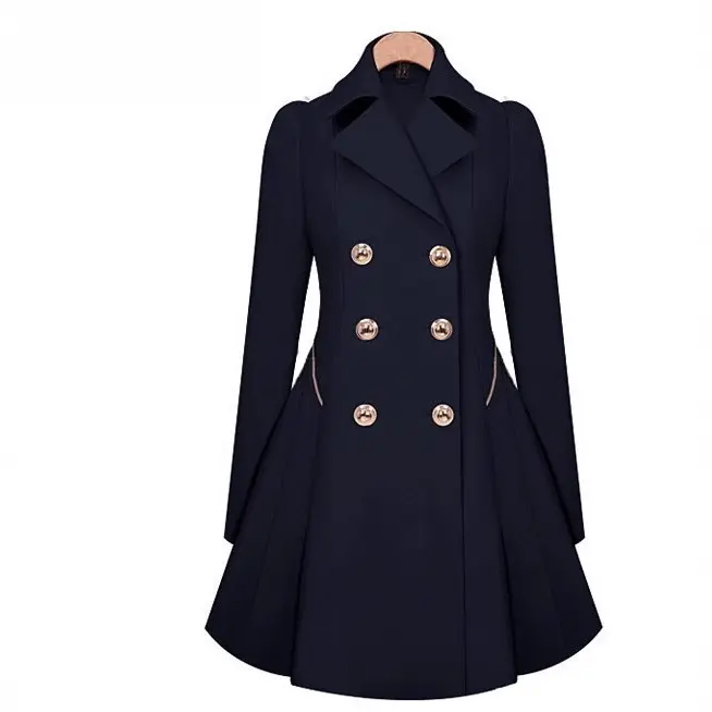 Elegant Double-Breasted Midi-Length Trench Coat for Women – Pleated Hem Solid Color Outerwear |   Ideal for Office Commute/Dates, Sleek & Gentle Style Quality Women’s Coat # DoubleBreastedMidiTrenchCoat # PleatedHemSolidCoat #  officecommuteelegantwear