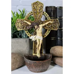 Jesus On The Cross Crucifix Wall Mount Or Desktop Dresser Plaque Holy Water Font