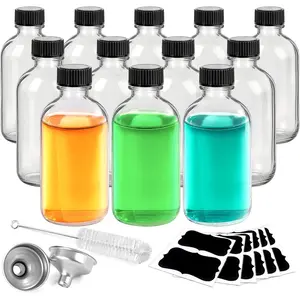12 Pack 2oz Boston Round Glass Bottles with Funnels-Leakproof Glass Bottles with Lids for Storing Experimental Samples Preparations or Powders