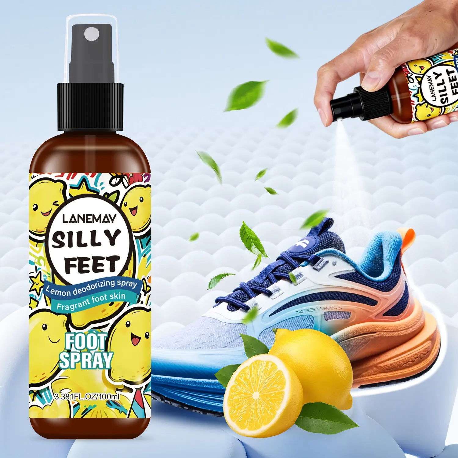 100ml Foot Deodorizing Spray - Foot Odor Eliminator - Foot Care Product - Spearmint & Lemon Formula - Cooling, Gentle & Fast-Absorbing - For Fresh Feet & Shoes All Day Deodorant