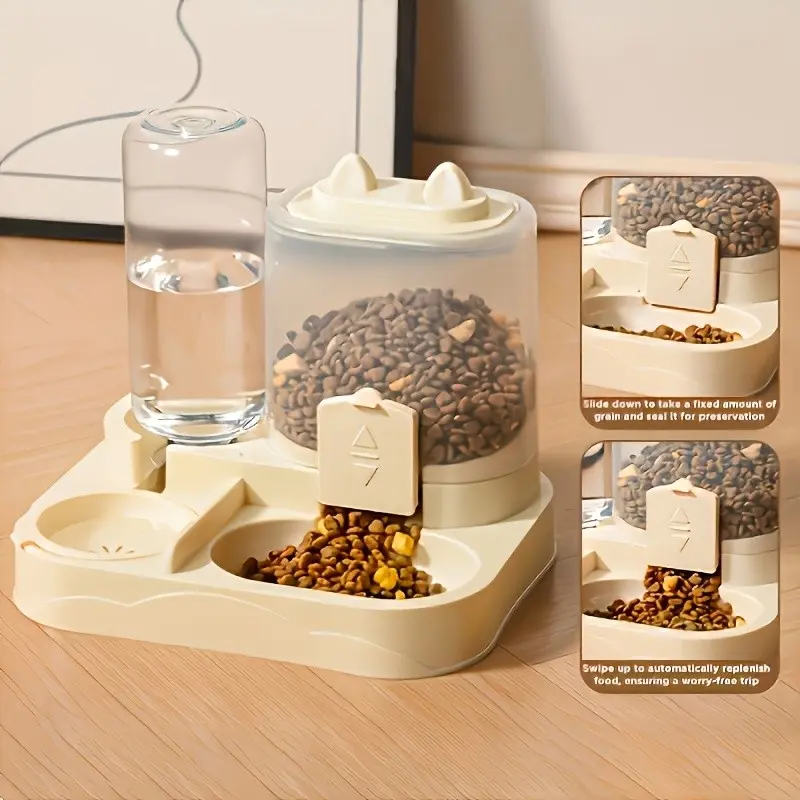 2-in-1 large-capacity automatic cat feeder and waterer - dry and wet separation, durable plastic, transparent design, perfect for indoor pet hydration and healthy diet, no batteries required - travel-friendly, suitable for cats and dogs
