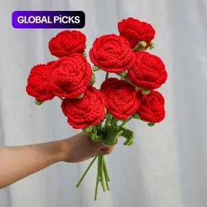 Crochet Roses for Flower Arrangements, Crochet Artificial Flowers 9 Counts DIY Faux Rose Bouquet for Room, Wedding and Party Decor, Gift for Boyfriend or Girlfriend