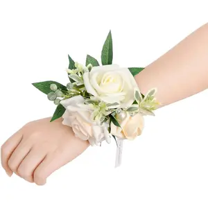 2pcs Homecoming Wrist Corsage Artificial Flowers, Girl/Mother Corsages Wristlet Décor for Prom/Wedding/Anniversary, etc. White Ivory
